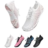 WateLves Unisex Barfußschuhe Damen Herren Wasserschuhe Badeschuhe Schnell Trocknend Weich Traillaufschuhe Fitnessschuhe mit rutschfest Sohle & Breiter Zehenbox(Weiß orange 39)