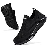 Littleplum Damen Sneakers Slip on Turnschuhe Mesh Atmungsaktiv Fitness Gym Sportschuhe Leichte Bequem Sneakers,Alles Schwarz,41 EU