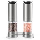 SIMPLETASTE Salz und Pfeffermühle, Elektrischer Salz und Pfefferstreuer USB Wiederaufladbar, Akku 2er Set Gewürzmühlen mit Keramikmahlwerk und Licht aus Edelstahl