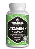 Vitamin K Komplex hochdosiert & vegan, K1 1.000 mcg + K2 Menaquinon (1.000 mcg MK4 + 200 mcg MK7), 120 Kapseln für 4 Monate, beste Bioverfügbarkeit, Made in Germany