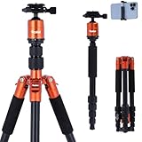 Rollei Compact Traveler No.1 Orange, 143cm Stativ Kamera mit Kugelkopf Leichtes Reisestativ aus Aluminium Fotostativ Kompakt Arca Swiss Kompatibel Kamerastativ & Einbeinstativ für DSLR und Smartphone