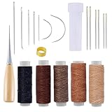 21 Stück Leder Nähset, Leder Werkzeuge Set, 5 Rollen Wachsfaden, 13 Hand Ledernadeln, Nähahle, Fingerhut, Aufbewahrungsflasche, Ideal für Polster, Teppiche, Sofas, Segelsitze & Schuhreparaturen