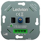 Ledvion LED Dimmer 3-250 Watt, 220-240V, Phasenabschnitt Universal, Drehdimmer Unterputz Dimmschalter Für Dimmbare LEDs, LED 3-250 Watt Und Halogen 3-300 W, Lampen von 0 auf 100% dimmen