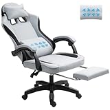 Stoff Massage Gaming Stuhl Stoff Ergonomischer Computerstuhl Videospiel Stuhl Massage Bürostuhl Schreibtisch Drehstuhl Verstellbar Liege Fußstütze Massagekissen Stoffmaterial Grau Neu