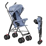 Kinderbuggy, Kinderwagen Zusammenklappbar, Reise-Kinderwagen mit Wattepads und Moskitonetzen (Blau)
