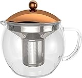 Teapot Tempa Teebereiter Mit Herausnehmbarem Edelstahl-Sieb, 1,5 Liter kanne Aus Borosilikat, Hitzebeständig, Mit Deckel, Tea Infuser (Kupfer)