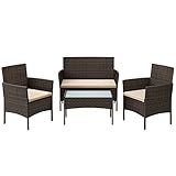 SONGMICS Balkonmöbel, Gartenmöbel-Set, aus PE-Polyrattan, Lounge-Set, Terrassenmöbel, Outdoor, für Terrasse, Balkon, Garten, braun-Taupe GGF004K05