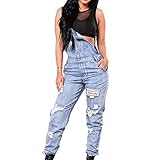 Odot Damen Latzhose Jeans, Taschen Playsuit Lange Hosen Sexy Casual Breite Beine Hosen Loose Denim Baggy Spielanzug Latzjeans Jumpsuit Overalls (S,Blau)