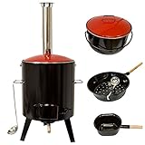 Lemodo Gulaschkanone Raketenofen mit 14 L emailliertem Gulaschtopf & Pfanne, Glühweinkocher mit Suppenkelle, Outdoor Eintopfofen für Garten, Terrasse & Balkon, Camping, unabhängig von Strom & Gas