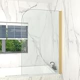 T&K Duschwand für Badewanne 90x140cm Golden Badewannenwand Faltbar Runde Kante 5MM gehärtetes Sicherheitsglas beidseitig leicht zu reinigen Badewannenaufsatz Duschabtrennung für Badewanne