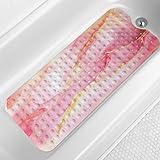 LNOND Marmor-Badewannenmatte, rutschfest, extra lang, 101,6 x 40,6 cm, Anti-Rutsch-Matte für Badewanne, rosa Gold, Marmor-Duschmatte mit Abflusslöchern und Saugnäpfen, maschinenwaschbar