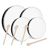 MIVIDE 4 Stück Handtrommel mit Schlägel, Tamburin Trommel, Tambourin Percussion, Holz Handtrommel Set für Kinder und Erwachsene (4zoll, 6zoll, 8zoll und 10zoll)