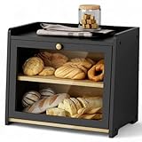 Troplis Bambus Brotkasten Schwarz 2 Etagen, Holz Brotbehälter, Brotbox, großer Brotaufbewahrungsbehälter, lebensmittelecht, Brotaufbewahrung 40x25x34cm