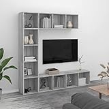 qohoio 3-tlg. Bücherregal-/TV-Schrank-Set Wohnzimmer MöBel TV Kommode TV Table TV-Lowboard Wohnzimmer MöBel Set Grau Sonoma 180x30x180 cm