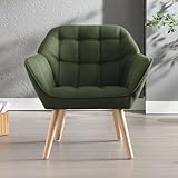 chairus Gepolsterter Armlehnensessel Leinen Einzelsofa Loungesessel für Wohnzimmer Modern Armlehnstuhl mit Holzbeinen (Grün-1)