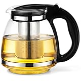 Retoo Glaskanne mit sieb, Teekanne mit Teesieb Feinmaschiger Filter Kapazität 2L Hitzebeständig Teebereiter mit Deckel Siebeinsatz Nicht Beheizter Griff 16 x 15 x 22 cm