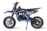 Nitro Motors Fossa 49cc Dirtbike 10 Zoll Pullstart 2-Takt Crossbike mit Upside-down Stoßdämpfer Easy Starter 3-Stufen Gasdrossel Alu Federbein Wave Scheibenbremsen Kinder Motorrad (blau)