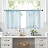 Treer Scheibengardine Küchen Voile Bistrogardine 2er Set Halbtransparent Kurzstore Gardinen Küchengardinen Vorhänge für Kleine Fenster, Wohnzimmer, Schlafzimmer, Badezimmer (Hellblau,76x92cm)