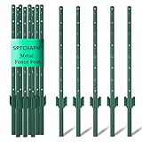 sptchapn 118cm Robuster und langlebiger Metallzaunpfosten, 5 Stück für Garten, Terrasse und Außenbereich, Draht-U-förmiger Zaunpfosten, grüne T-Pfosten