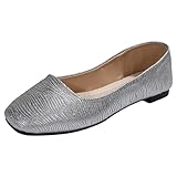 ZZHZGZ Damen Klassische Ballerinas Slip On Flache Schuhe für Damen Elegant Mittelalter Schuhe Damen Spitzer Zehe Flache Bootsschuh Flachem Boden Lederschuhe für Damen Freizeitschuhe Silber 01 38