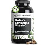 natural elements Bio Maca Schwarz – 180 Kapseln – 3000mg je Tagesdosis (entspricht 12.000mg Maca Wurzel) – mit natürlichem Vitamin C – biozertifiziert, hochdosiert, vegan, laborgeprüft