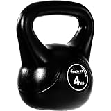 MOVIT Kettlebell BASIC BLACK, Kugelhantel mit Bodenschonender Kunststoffhülle, 1 bis 20 kg, Schadstoffgeprüft, 4 kg
