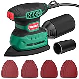 SORAKO Elektrischer Schleifer 220 W 14000 OPM Dreieckschleifer mit Staubbeutel und 16 Blättern Schleifpapier, ideal zum Schleifen von Holz- und Stahloberflächen in engen Räumen