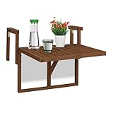 Relaxdays Balkontisch klappbar, Balkonklapptisch zum Einhängen, BxT: 60x45 cm, höhenverstellbar, Hängetisch, Dunkelbraun,55 x 69.5 x 66 cm