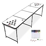 MYBEERPONG® DIY Beer Pong Tisch + 6 Bierpong Bälle + 8 Bunte Stifte | Weißes Beerpong Set mit schwarzem Gestell | Beerpong für Party, Trinkspiel & Festival | Party Gadget zum Selbstgestalten