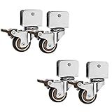 Lenkrollen, 4 Stück, 1,5 Zoll, Möbelrollen mit U-förmiger Halterung und Präzisionskugellagern, Gummi, mit Stummschaltfunktion, Tragkraft 75 kg, inkl. Schrauben, 4 Bremsrollen 25 mm