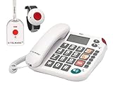 PRO+(G-TELWARE®)(Weltneuheit) Silence SOS Technik/SOSParam.einstellb./2023-2024er Modell Haus Notruf Seniorentelefon mit FunkSOS-Sender - 1 Armbandsender + 1 Handsender mit Schlaufe, Satingrau, PRO+