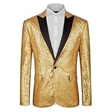 Mens Casual Loose Dress Gold Sequin Suit Jacket Schwarze Herren Gr. 60 (Gold, S)