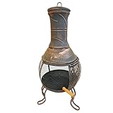 SOUK ONE Aztekenofen Cancun, inkl. Schürhaken, Holzrost, Funkenschutzgitter, Garten, Terrasse, Antik Terrassenofen, Höhe 89 cm, Bronzeoptik, Deko, Kaminofen aus Stahl und Guss