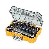 DEWALT 24-tlgs. Schrauber Bit- und Ratschen Set (1x Ratsche, 15x 25 mm Bits, 6x Steckschlüssel, 1x Bithalter, 1x Adapter, robustes Tough Case mit transparentem Deckel), DT71516-QZ