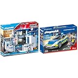 PLAYMOBIL City Action 6872 Polizei-Kommandozentrale mit Gefängnis, für Kinder von 4-10 Jahren & City Action 70067 Porsche 911 Carrera 4S Polizei mit Polizei-Licht und Sound, Empfohlen ab 4 Jahren