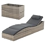 Juskys Sonnenliege Lamia klappbar - Polyrattan Gartenliege mit Auflage, Kopfteil verstellbar, 160 kg belastbar - Garten Balkon Outdoor Liege Grau