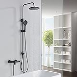 WDSOPK Thermostatisches Duschsystem In Schwarz, Aufputz-Duscharmatur-Set, Regenduschkopf, 3-Modus-Handbrause, Wannenauslauf, Badewannen-Duschmischbatterie, Wandmontierter Duschh