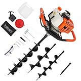 Benzin-Erdbohrer 52cc mit 3 Bohrern (100/150/200mm) | 1,98PS & 108cm Bohrtiefe | Kraftstoffsparend 600g/kWh + Vibrationsdämpfung | Inkl. Verlängerung & Zubehörset – für Gartenbau/Pfahlsetzung