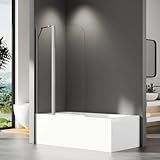 Duschwand für Badewanne 140 x 140 cm mit Festglas 3-teilige Gestreift Duschwand Badewannenaufsatz Faltbar Badewannen Duschabtrennung, 6 mm NANO ESG Sicherheitsglas, Schwarz