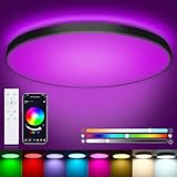Oraymin 24W Deckenlampe mit Fernbedienung, 2400LM LED Deckenleuchte App Steuerbar, Schlafzimmer Lampe mit 16 Millionen DIY Farben, Ø30CM Wohnzimmerlampe, Dimmbar LED Lampe für Kinderzimmer