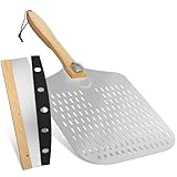 G.a HOMEFAVOR Pizzaschaufel-Set: 30,5 x 35,6 cm Aluminium-Pizza-Spatel mit faltbarem Gummi-Holzgriff und Wippschneider für hausgemachte Pizza, Brot, Teig, Gebäck