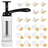 GDL Gebäckpresse, Multifunktionale Spritzgebäck Maschine mit 12 Schablonen und 10 Tüllen, Kekspresse Teigpresse für Churros Kuchen Kekse, DIY Dekorieren von Kuchen und Desserts, Festliches Muss, Weiß