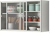 Garagen-Wandschrank aus Edelstahl, robuster Stauraum mit Schiebetür, Wandmontage, abnehmbare Regale für Küche und Bad, 50 x 35 x 14 cm, Silber