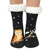 Hüttensocken Stoppersocken Kuschelsocken Damen Mädchen, Thermosocken Dicke Warme Socken Weihnachtssocken Wintersocken Flauschige Haussocken Bettsocken mit Noppen Hausschuh Socken für Weihnachten