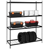 SPRINGOS Regal Metall 180x150x54cm 1600kg Tragkraft 4 Böden Schwerlastregal Lagerregal Garage Keller Werkstatt Höhe verstellbar Anti-Kratz Füße Schwarz