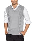 COOFANDY Herren Pullunder Ärmellose Pullunder mit V-Ausschnitt Männer Strickweste Silm Fit Pullunder mit Argyle Feinstrick Pullover Vest Pulloverweste Grau S