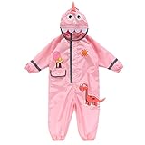 LZPCarra Baby-Dinosaurier-Regenmantel Overall Regenanzug Niedlicher Overall Verbundene Regenjacke Camo Wasserdicht PU-beschichtet Langlebig Buntes Kind Warm Outdoor (Pink, 3-5 Years)