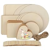 65 Stück Unbehandeltes Holzplatte zum Basteln, Rund Quadratische Herzförmiger Holzscheiben Rohlinge, Brandmalerei Malerei Schreiben Beizen Holzplatte Set, für DIY Handwerk, Partydekoration