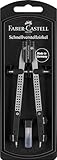 FABER-CASTELL 174037 - Schnellverstellzirkel mit Gelenk, inkl. Ersatzteile und Zirkelminen, Silber, Zirkel für Schule und Ausbildung