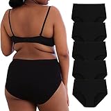 INNERSY Große Größen Damen Unterhosen Schwarz Slip Baumwolle High Waist Unterwäsche Pantys 5 Pack (52-54, 5 Schwarz)